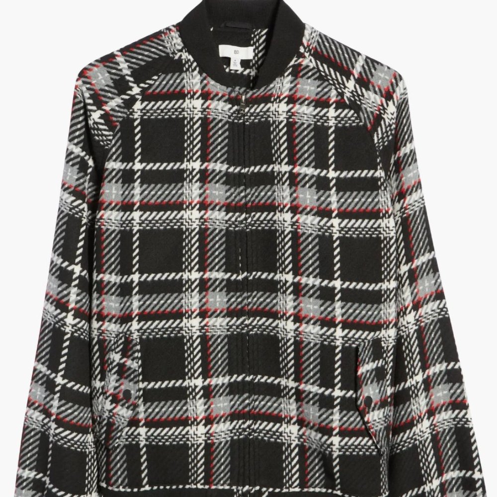 Plaid Bouclé Bomber Jacket - Picture 1 of 5
